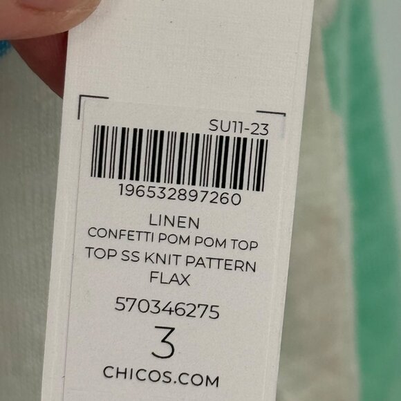 Chico's 3 Linen top shirt Confetti Pom Pom Top size XL Knit Pattern new - Picture 6 of 14